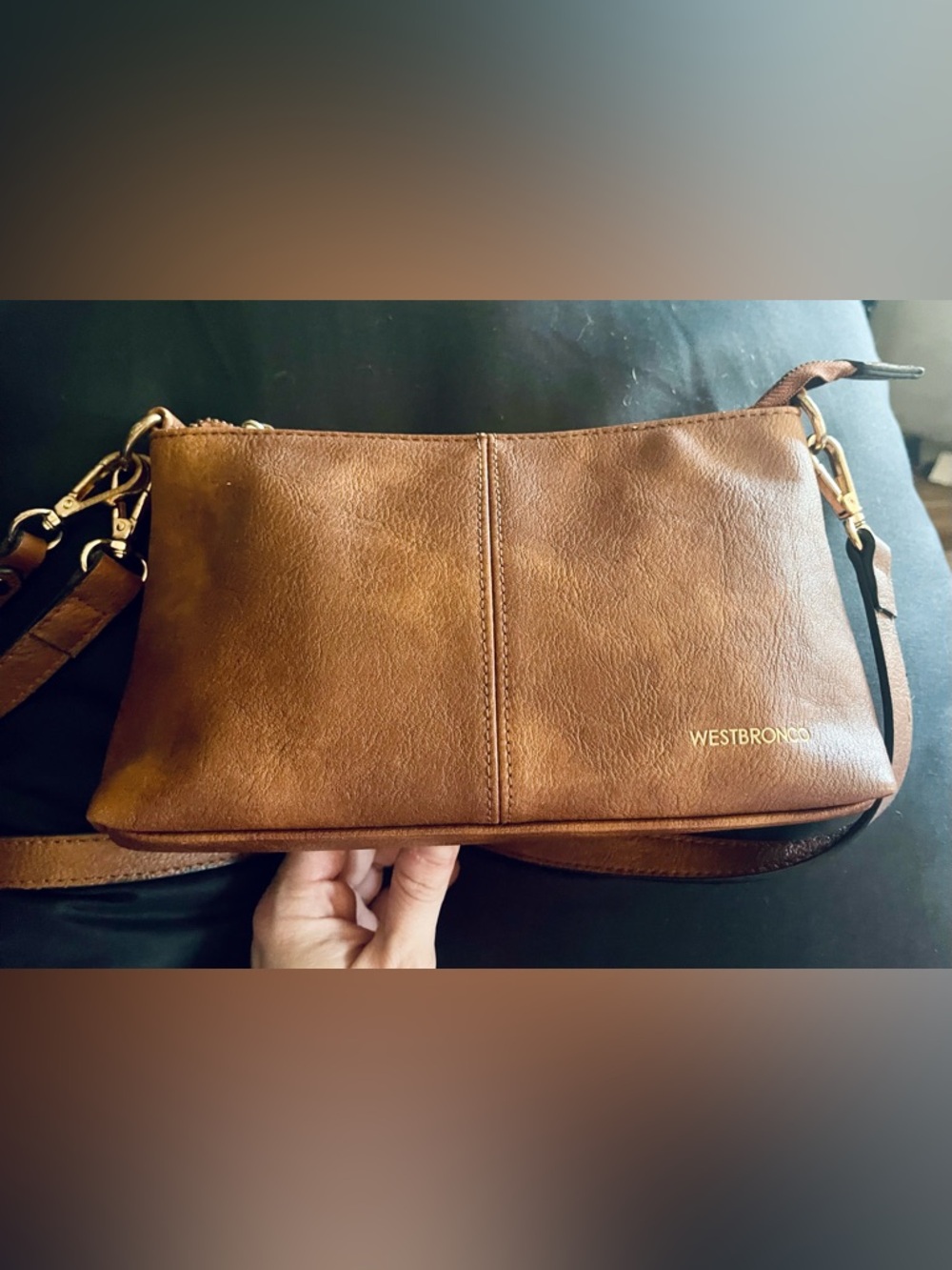 Westbronco Women’s Brown & Gold Faux Leather Adjustable Strap Crossbody Bag